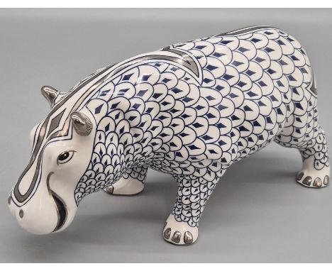 Large Herend style Porcelain Hippo Figurine. Height 14cm. 