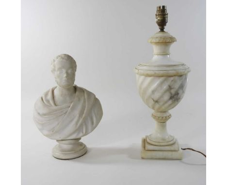 A carved marble portrait bust of a gentleman, together with a marble table lamp base (2)Bust 28cm high