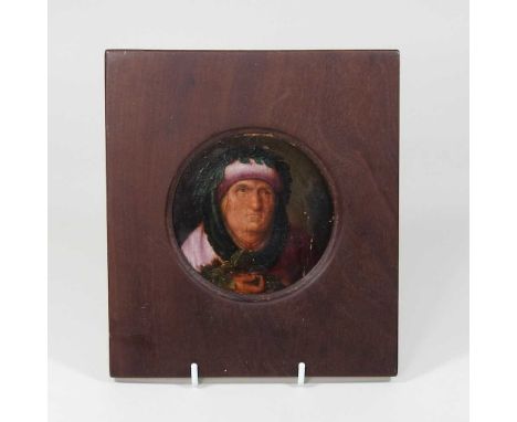 Continental school, 19th century, head and shoulders portrait of a gentleman, oil on panel, circular, 10.5cm diameter. Proven