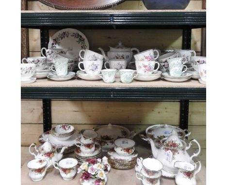 A collection of Royal Crown Derby 'Derby Posies' pattern tea wares, together with other tea wares and a pottery bowlCondition