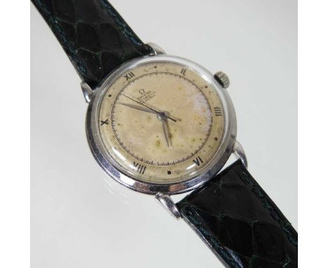 A 1960's Omega automatic gentleman's wristwatch, the signed dial with Roman hours, on a later strapCondition report: Ticks wi
