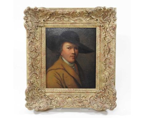 After Joseph Wright of Derby, 19th century, self portrait, oil on board17 x 14cm