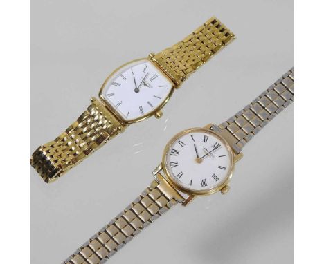 A Longines gold plated wristwatch, La Grande Classique, the signed dial with Roman hours, on a bracelet strap, numbered 35778