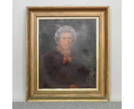 English school, c1840, portrait of a lady in a bonnet, oil on canvas, 71 x 59cm