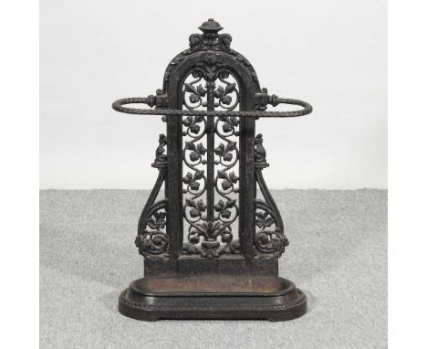 A Victorian black painted cast iron stick stand66cm high