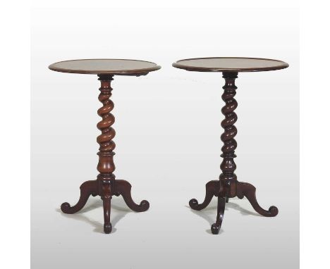 A near pair of Victorian mahogany occasional tables, each on a spirally turned column and tripod base (2)52cm diaCondition re