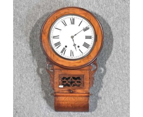 A 19th century walnut drop dial wall clock, with a painted dial, 70 x 45cm
