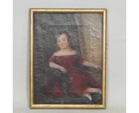 English school, 19th century, portrait of a girl reclining in a chair, 37 x 27cm