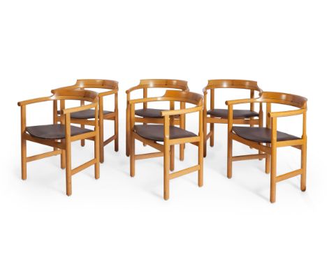 HANS J. WEGNER (Denmark, 1914 - 2007).Set of six PP52 chairs.Oak wood frame, with cognac coloured leather upholstered seat.Me