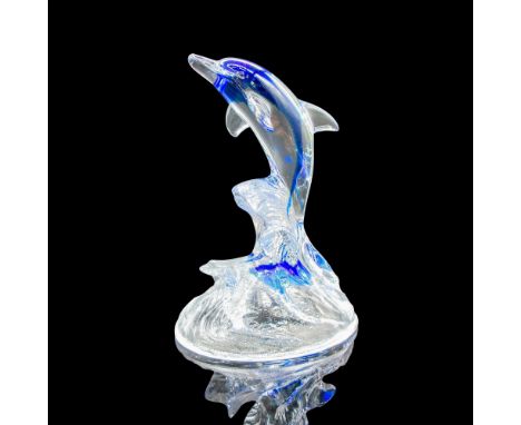 Beautiful lead crystal figurine with cobalt blue streak that runs from head to base. Base is simulated waves of frosted cryst