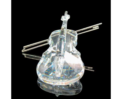 Brilliant clear crystal violin with shiny chrome bow stand. Swarovski backstamp. This item has its original box: 4"L x 6"W x 