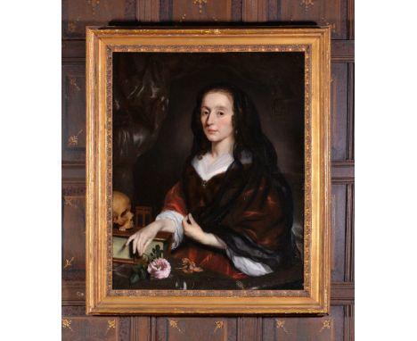 Nicolaes Maes (Dutch 1634 - 1693)   Portrait of a lady with a black veil and veritas symbols   Oil on canvas   86.5 x 68.5cm 