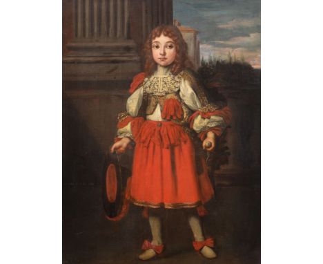 Follower of Pier Francesco Cittadini (Italian 1616-1681)   Full length portrait of a boy in red and white dress   Oil on canv