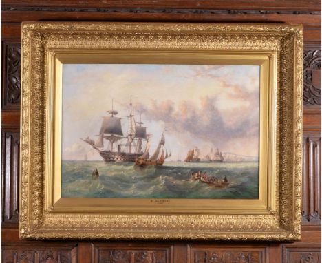 Attributed to Henry Redmore (British 1820-1888)   Man 'o' War at the White Squadron off Dover   Oil on canvas Bears signature