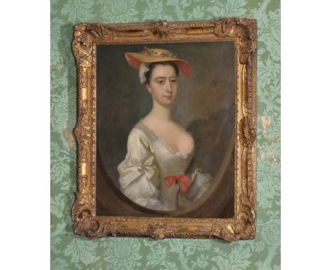 Circle of Bartholomew Dandridge (British 1691-c.1754)   Portrait of Lady Dixie Pickering, half-length, in a white dress in a 