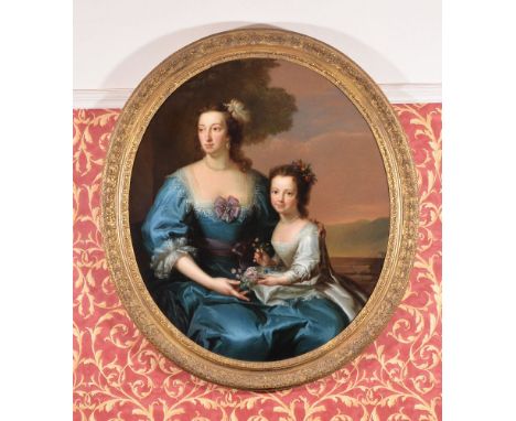 Circle of Charles Jervas (Irish 1675-1739) Portrait of Helen Gordon and her daughter, Helen Duff   Oil on canvas, oval   112 