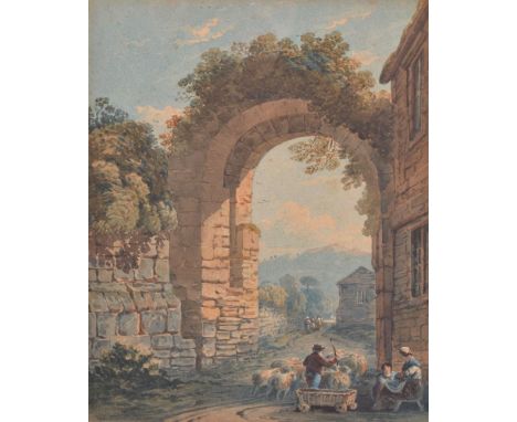 Circle of John Varley (British 1778-1842)   A shepherd under an arch   Pen, ink and watercolour   28 x 22cm (11 x 8½ in.)    