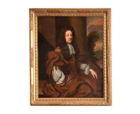 Circle of Sir Godfrey Kneller (German 1646-1723) Portrait of Mandy Musters, seated by a column Oil on canvas 127 x 101.5cm (5