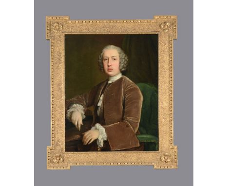 Stephen Slaughter (British 1697-1765) Portrait of Philip Furse of Halson, seated in a brown coat Oil on canvas, in a carved f