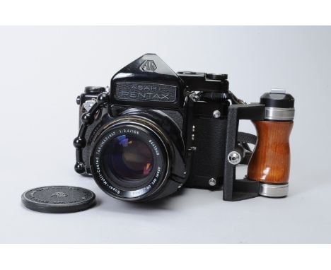 A Pentax 6x7 SLR Camera with TTL Pentaprism, serial no. 4126993, circa 1984, shutter working, meter responds to light, body G