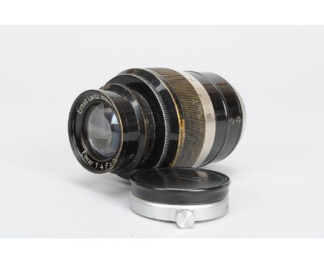 An Early Leitz Elmar 9cm f/4 'Fat' Lens, circa 1931, black, Leica screw mount, nickel focusing ring, no external serial numbe