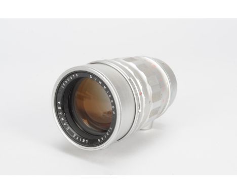 A Leitz Canada Summicron 90mm f/2 Lens, serial no. 1680979, 1959, Leica M bayonet, integral lens hood, barrel F-G, elements G