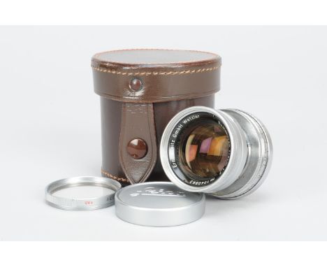 A Leitz Summicron 5cm f/2 Collapsible Lens, serial no. 1040863, 1952, Leica screw mount, barrel G, elements G, some dust, wit