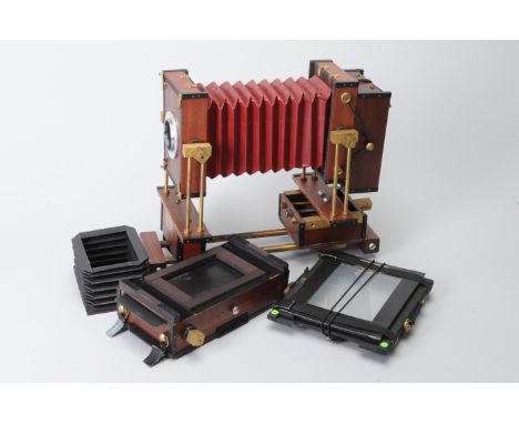 Modern W. Stacey 6 x 9 Mahogany Technical Plate Camera, circa 1982, with roll fim back, Polaroid back, body only, in customis