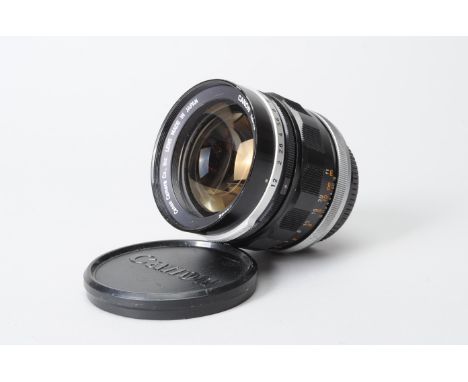 A Canon FL 58mm f/1.2 Lens, serial no. 54952, Canon FL mount, barrel G, elements G, manual aperture setting only, automatic m