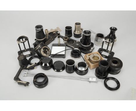 Leitz Close Up Accessories, two Focoslide sliding focusing stages, an aperture setting ring VTOOX, two BELUN 1:1 fixed focus 
