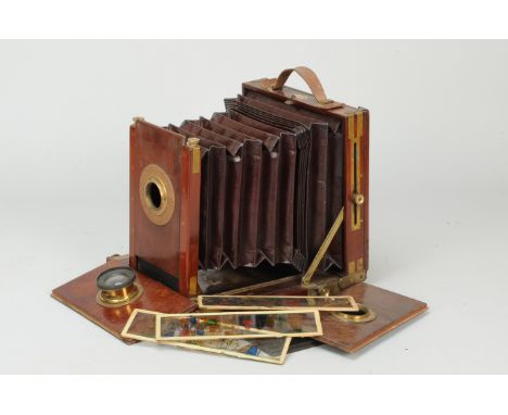 A Hare Whole Plate mahogany and brass-bound Field Camera, circa 1880, probably for transitional wet and dry plate usage, red 