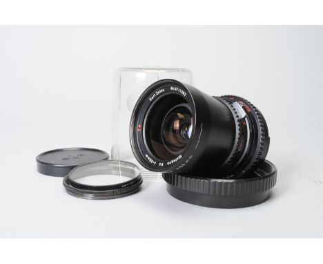 A Hasselblad Carl Zeiss 50mm f/4 T* Distagon Lens, Serial no 5711382, barrel G-VG, light marks, elements G, internal dust, li