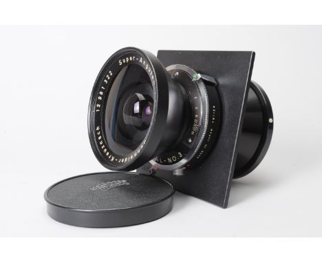 A Schneider-Kreuznach 165mm  f/8 Super-Angulon Lens, covers 10x8 format, serial no 12981322, with Copal no 3 shutter, shutter