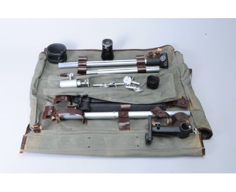A Leitz Collapsible Stand, probably incomplete, with 2 uprights, 2 horizontal legs, 2 feet, a camera attachment, a focusing m