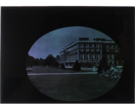 British half-plate Architectural-Study Autochromes,  Hampton Court (5) and village scenes, house and flowers (4), F, one crac