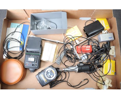Leitz Flash Equipment and Other Accessories, including a CEYOO bulb flash unit, a CTOOM white plastic flash bracket, a fan-ty