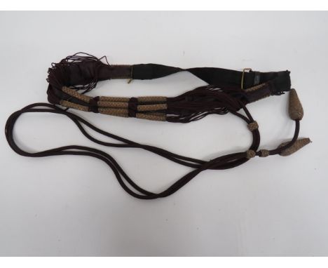 Late 19th Century Cavalry/ Yeomanry Officer’s Barrel Sash Beltfine cord, maroon belt with gilt/silvered barrels.  Front webbi