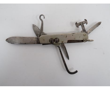 Early 20th Century “J H Marlow” Horseman’s Utility Knifewhite metal slab sides.  Single edged blade with maker “J H Marlow Ma
