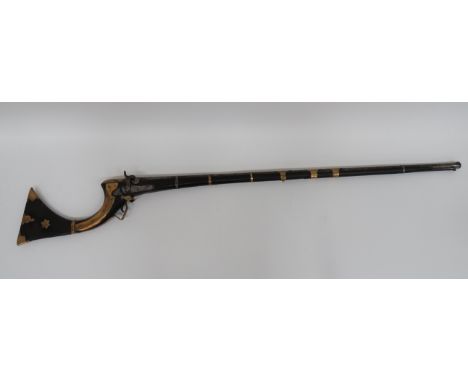 19th Century Indian Percussion Jezail Musket47 inch barrel with swelling towards the muzzle. Rear V sight. Military lockplate