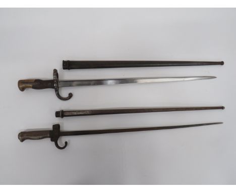 Two Various French Bayonetsconsisting M1874 Gras bayonet.  20 3/4 inch, T section blade.  The back edge dated “1879”.  Steel 