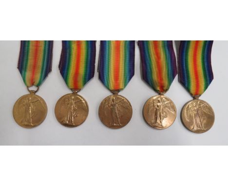 Five Border Regiment WW1 Victory Medalsconsisting Victory medals named to “20013 Pte O Elliott Bord. R” ... “3620T Cpl A Gree