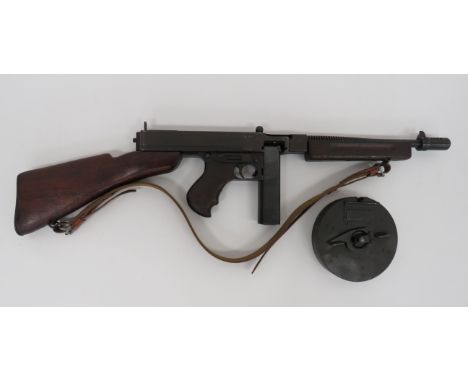 Deactivated American Model 1928 A1 Sub Machine Gun.45, 12 3/4 inch, blued steel, fluted barrel with front cutts compensator. 