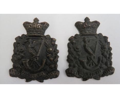 Two Victorian Dublin County Light Infantry Glengarry Badgesdie stamped, white metal Vic crown over Union spray with central I