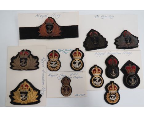 Small Selection of Royal Navy Cap Badgesincluding KC bullion embroidery CPO Engine Room Artificer ... KC gilt and silvered CP