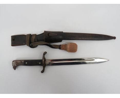 German K98 Fireman’s Parade Sidearm, Frog and Knot9 3/4 inch, single edged, plated blade with wide fuller.  The forte with “C