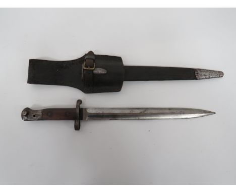 P1903 British Bayonet12 1/4 inch, double edged blade.  Forte marked with crowned “ER” over date “9/04”.  The reverse “Sanders