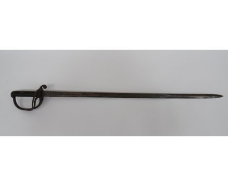 Royal Artillery Officer’s Sword35 inch, single edged blade with large fuller.  Traces of foliage panels and crowned cypher.  