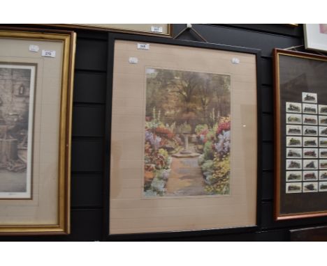 A vintage print of a garden scene after Eleanor Warrington.