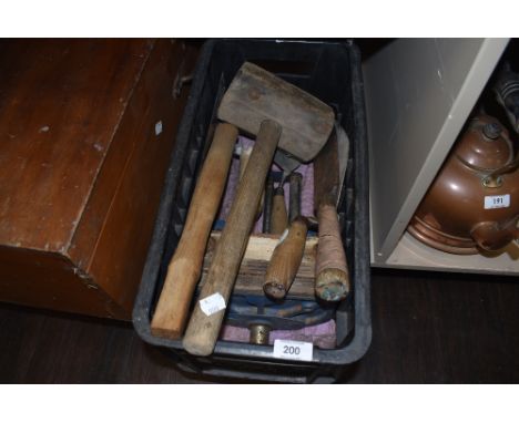 A selection of tools including vice.
