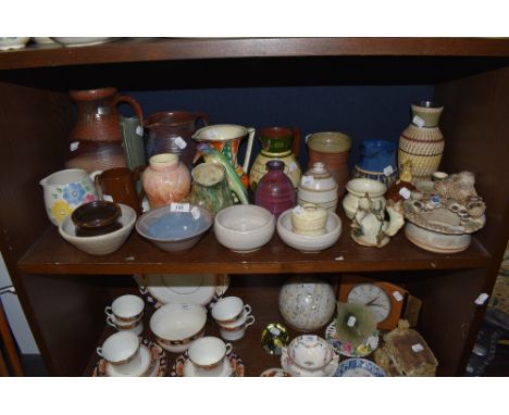 A good selection of vintage and mid century studio pottery inclduing David Fry flambe glaze vase